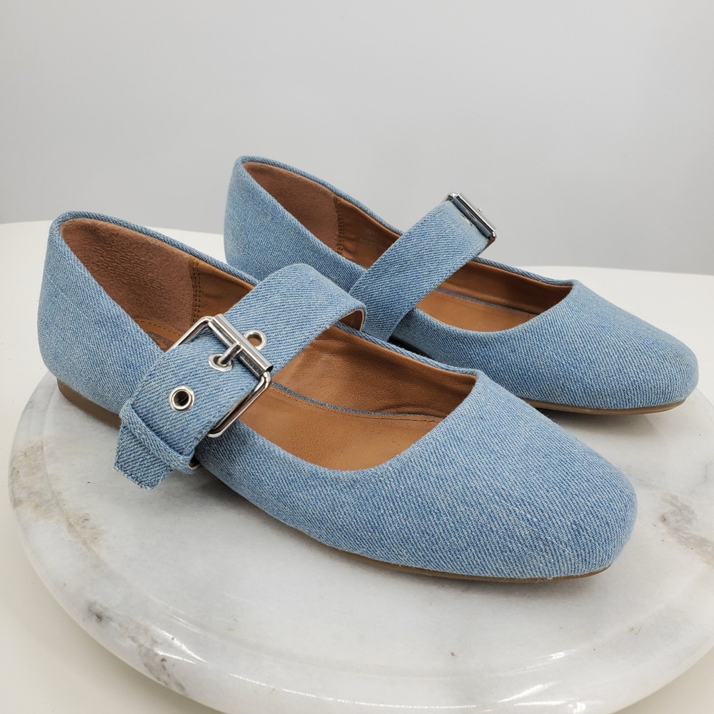 DV Dolce Vita Mellie Blue Denim Mary Jane Buckle Strap Flats 5 Ballet Coquette